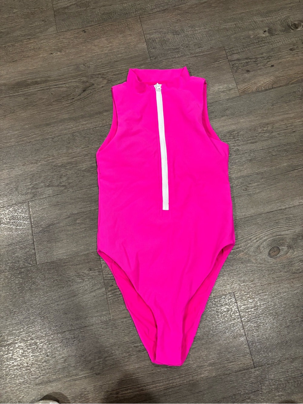 MOTHER Neon Hot Pink Zip-Front One-Piece Swimsuit